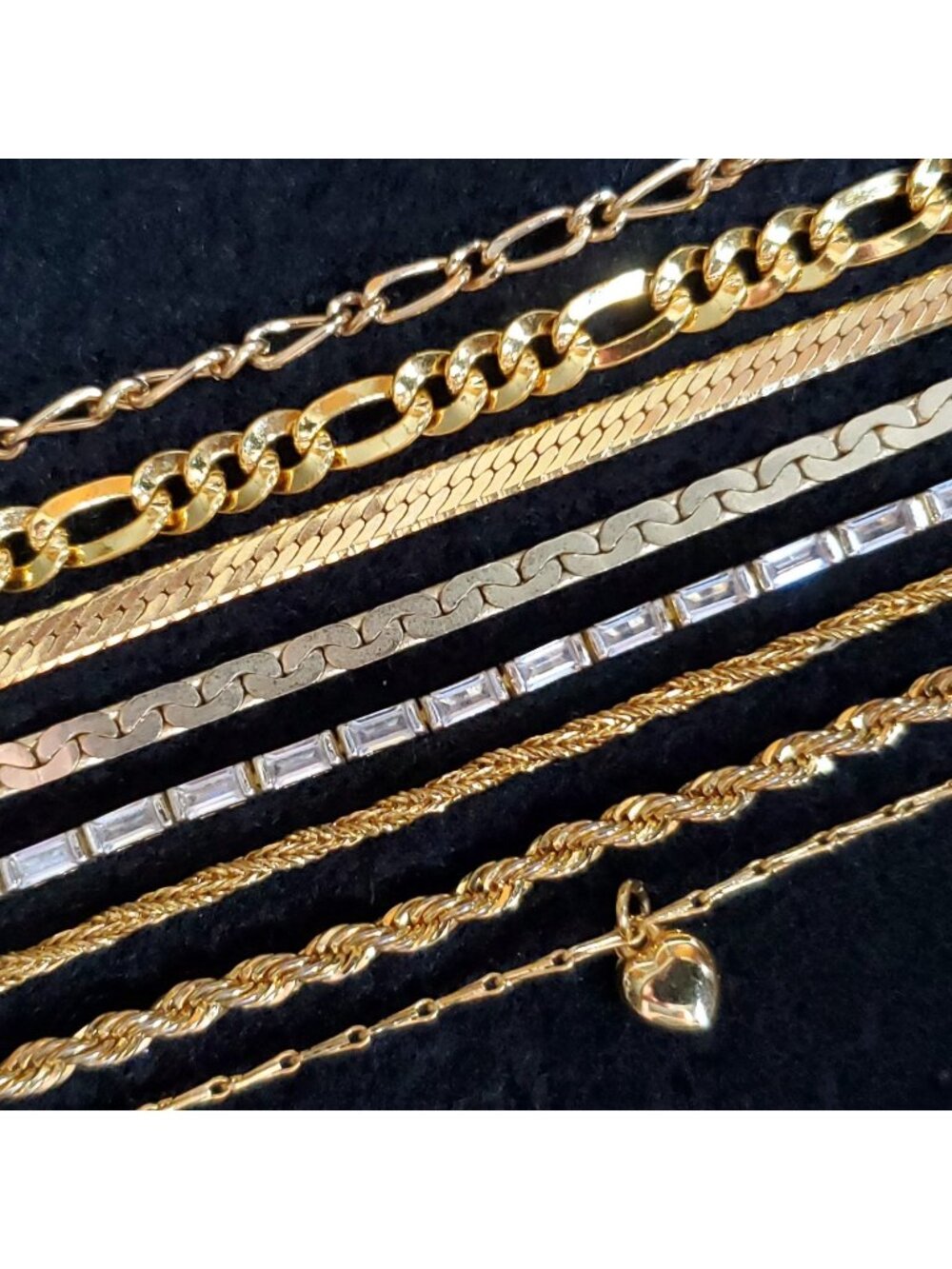 Gold Tone Bracelet Lot of 8 Chain Tennis 6.5-7.5" Vintage